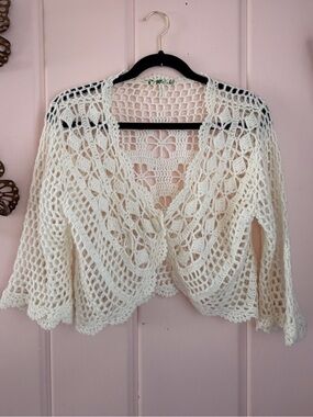 IRE Crochet Openwork Cardigan Sweater - Cream SzS